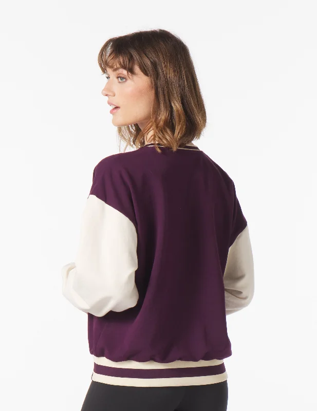 Classic Graphic Long Sleeve-Varsity Crew: Mulberry/Oatmilk