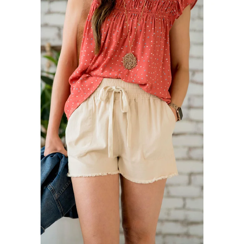 Classic Cargo Shorts-Relaxed Frayed Trim Shorts