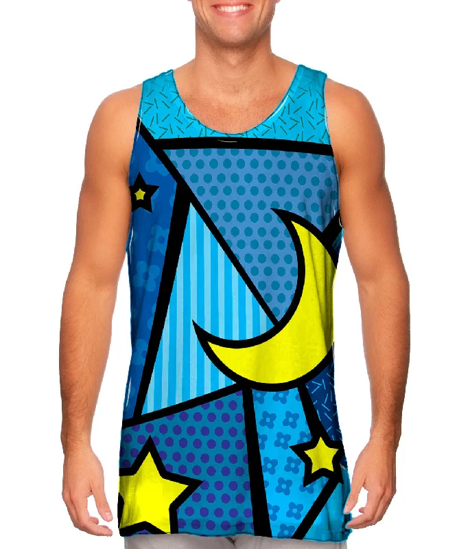 Casual Summer Tank-Moon and Stars on Blue