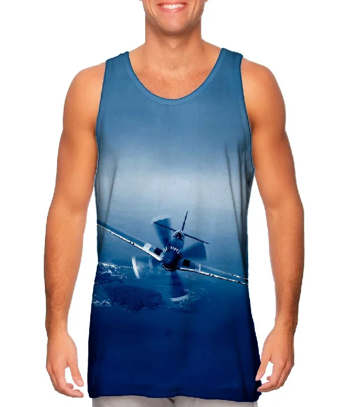 Sleeveless Beach Top-P 51 Mustang Plane Navy