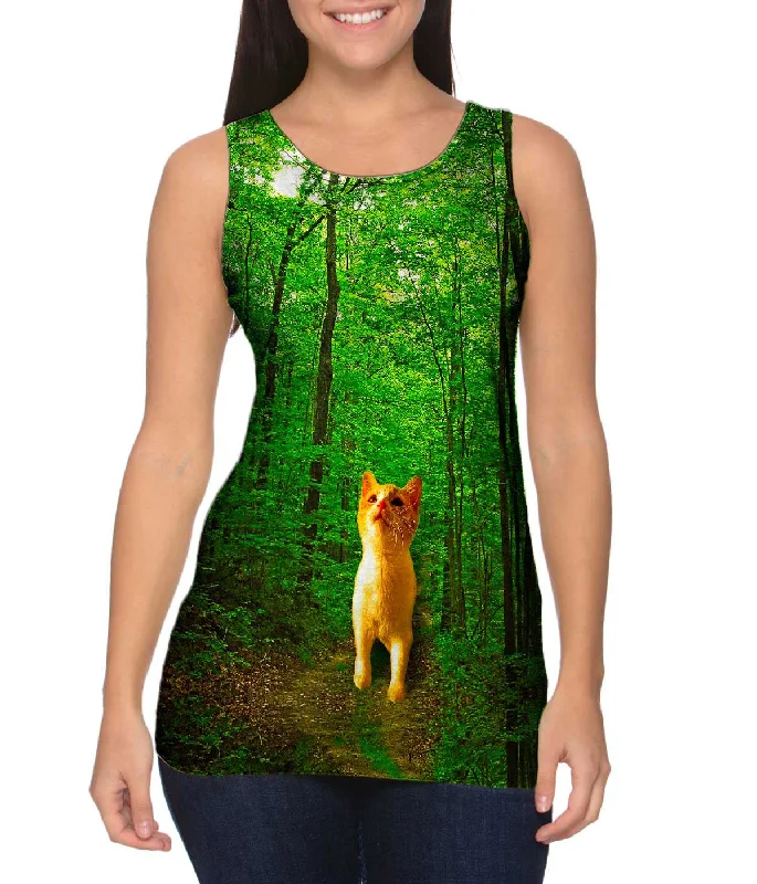 Slim Fit Tank Top-Orange Cat Forest