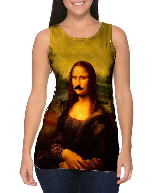 Bold Print Tank Top-Moustache Hipster Da Vinci Mona Lisa