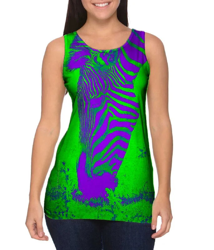 Racerback Tank Top-Neon Purple Green Zebra