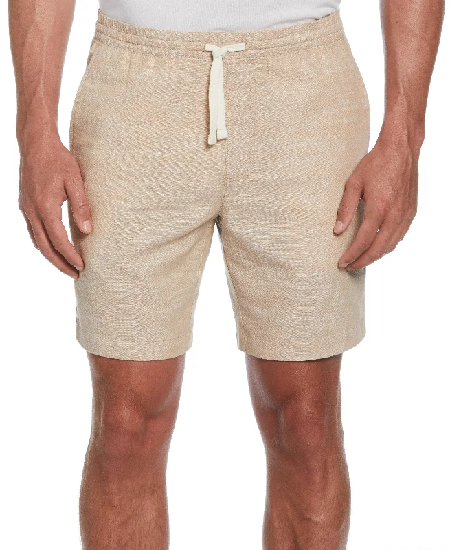 Loose Fit Lounge Shorts-Linen Blend 8" Cross Dyed Slub Short