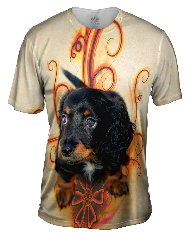 Summer Graphic T-Shirt-Longhair Dachshund Puppy