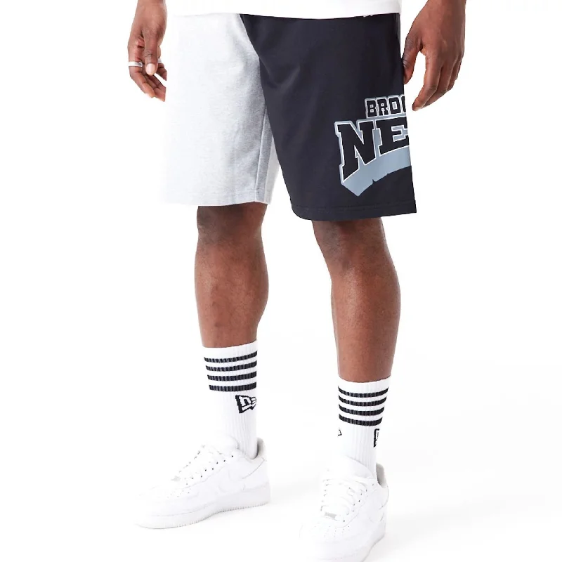 Chic High-Waisted Shorts-Brooklyn Nets NBA Graphic Grey Shorts