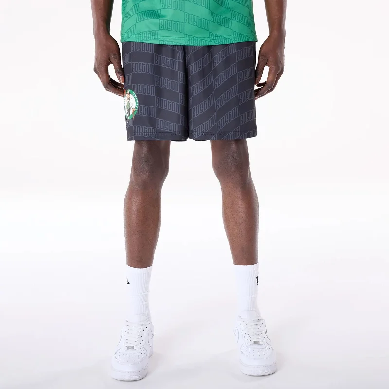 Trendy Ripped Shorts-Boston Celtics NBA All Over Print Graphic Black Shorts