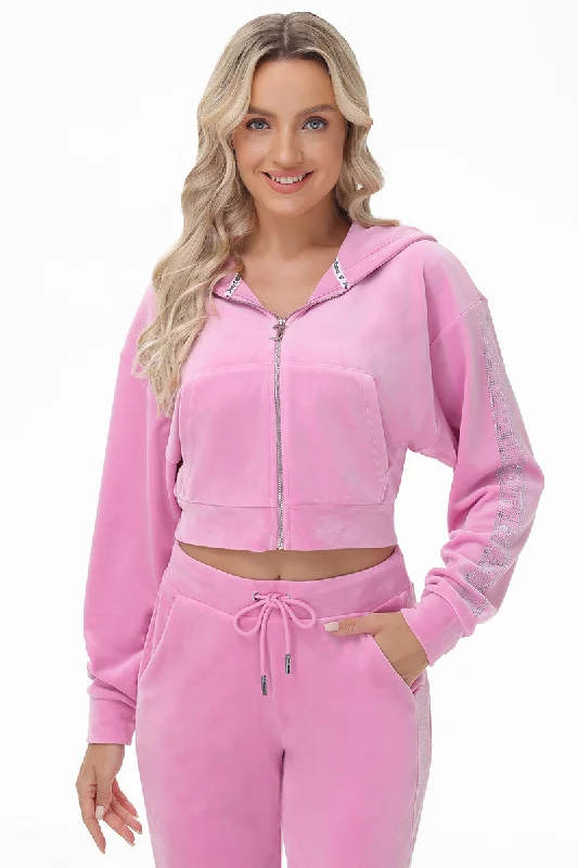 Lightweight Bomber Jacket-Velour Cropped Jacket With Side Bling