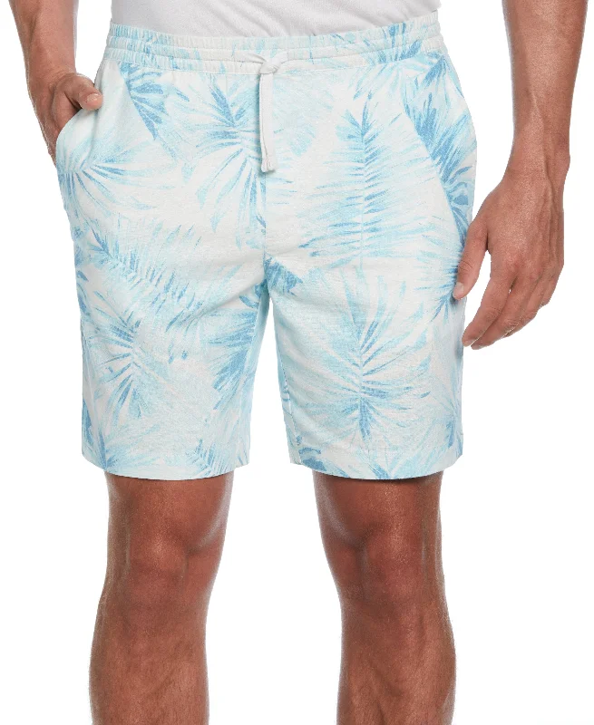 Graphic Design Shorts-Linen Blend Palm Print Short