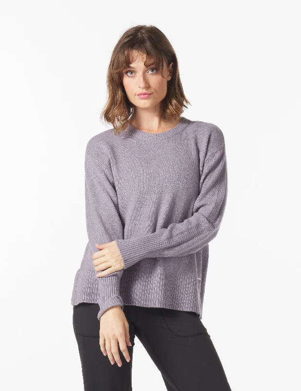 Relaxed Long Sleeve Pullover-Elevated Knit Crew: Dusty Lavender