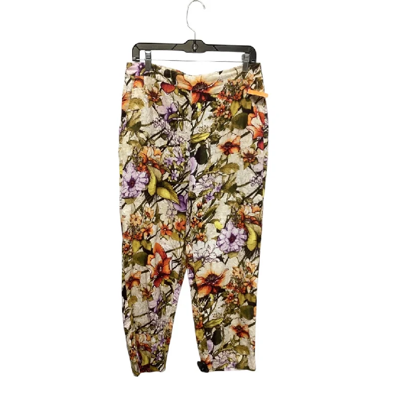 Stretch Denim Trousers-Pants Linen By Chicos In Floral Print, Size: M