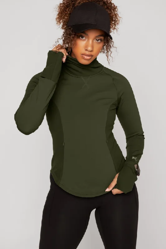 Thermal Insulation Jacket-Chasing Pavements Mockneck Pullover - Evergreen