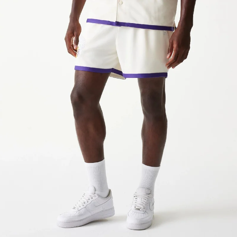 Casual Knit Shorts-LA Lakers NBA Team Logo Open White Shorts