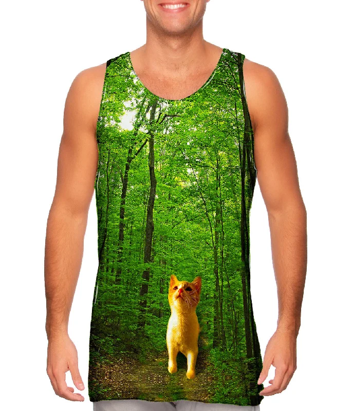 Loose Fit Sports Vest-Orange Cat Forest