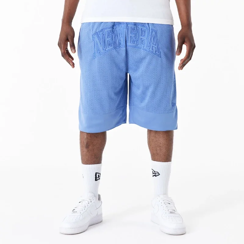 Comfortable Travel Shorts-New Era Arch Logo Blue Mesh Shorts