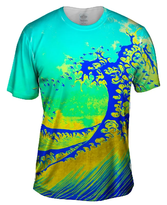 Comic Strip T-Shirt-Pop Art Hokusai - "The Great Wave Blue Yellow" (1830)