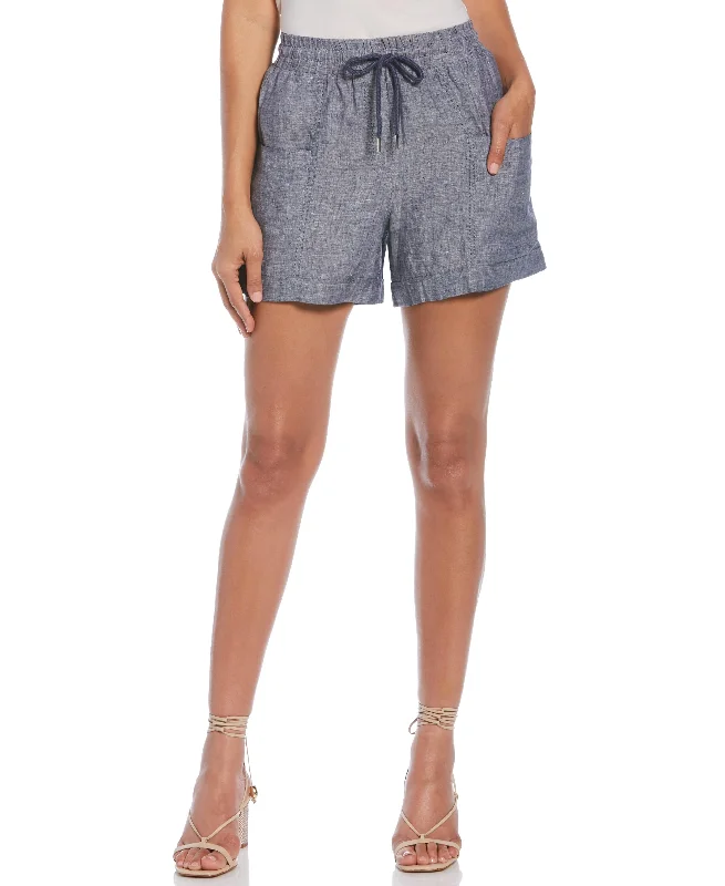 High-Waisted Shorts-Women's Wide Leg Drawstring Linen Short