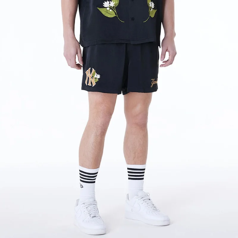 Floral Print Shorts-New York Yankees MLB Woven Black Shorts