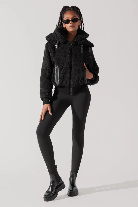 Light Layer Jacket-The Kinsley Bomber Jacket in Faux Sherpa - Black