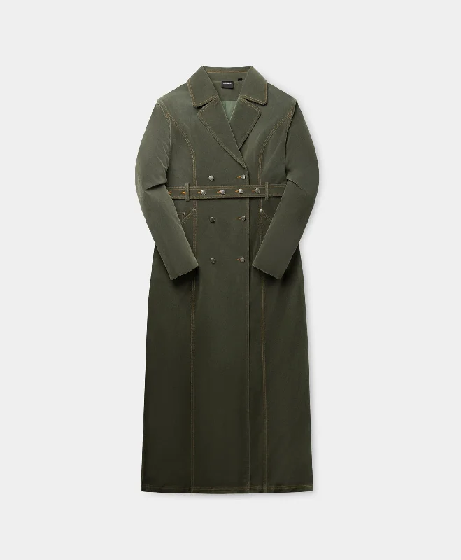 Long Puffer Jacket-Green Miya Velvet Trenchcoat