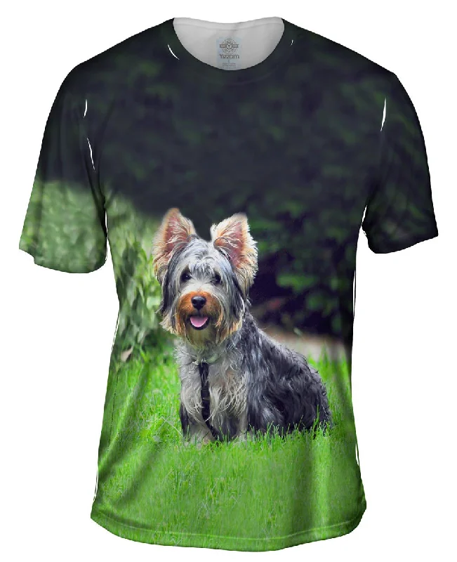 Beach T-Shirt-Long Hair Yorkie Loves The Yard