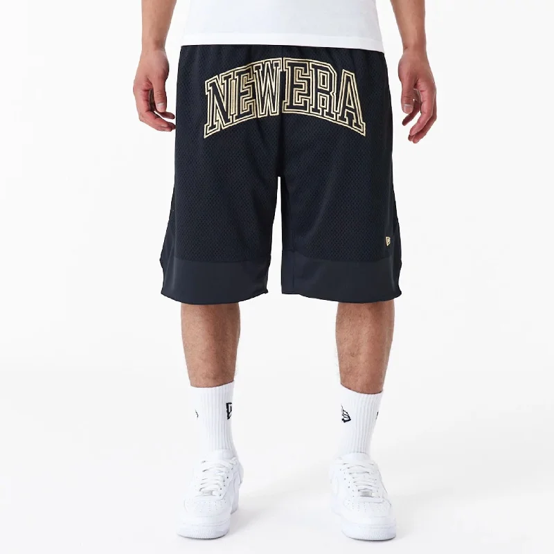 Board Shorts-New Era Black Oversized Mesh Shorts