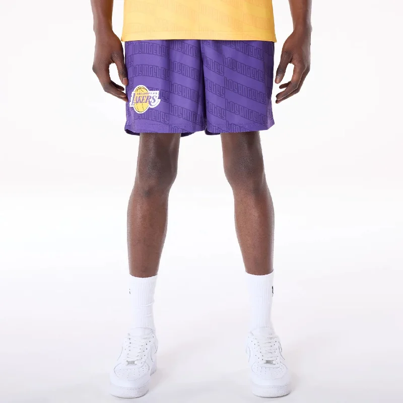 Simple Casual Shorts-LA Lakers NBA All Over Print Graphic Purple Shorts