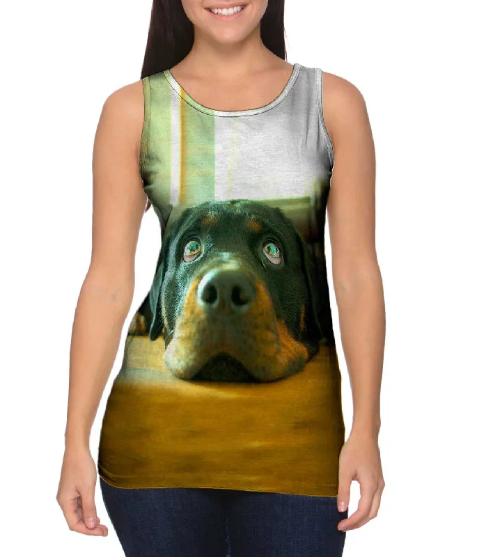 Fashion Tank Vest-Motionless Rottweiler Puppy Eyes