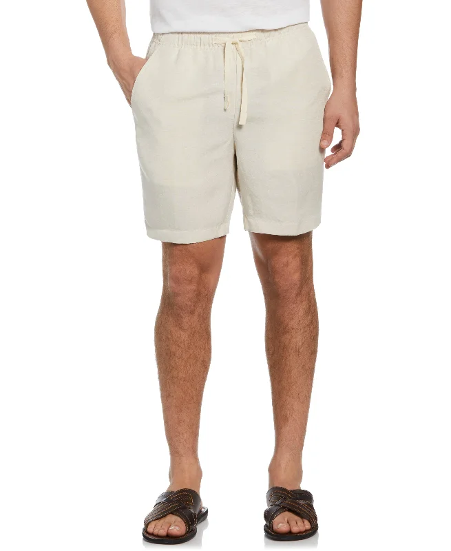 Comfortable Lounge Shorts-Linen-Blend Pull On Drawstring Shorts