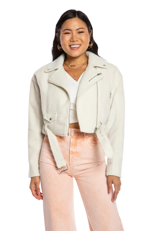 Warm Zip-Up Jacket-Mohair Cropped Moto Jacket