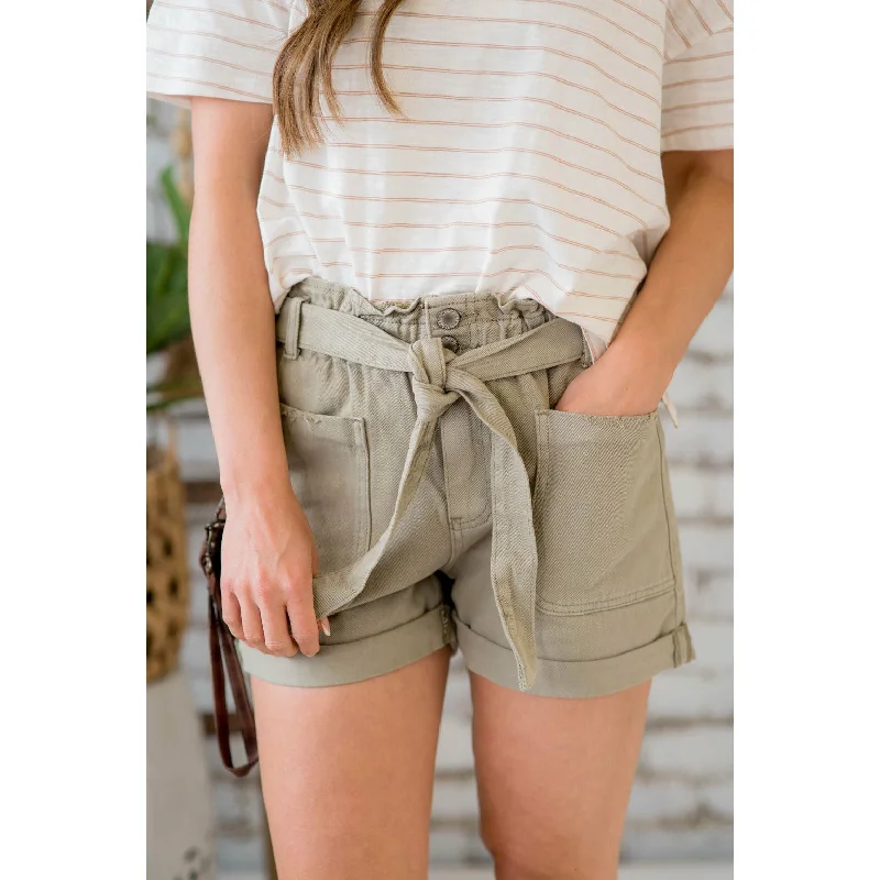 Summer Hiking Shorts-Distressed Pocket Paper Bag Shorts