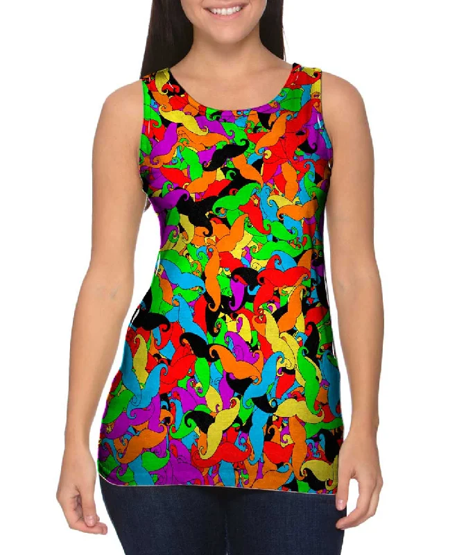 Cool Sports Tank-Moustache Hipster Ride Colorful