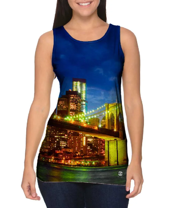 High-Neck Sleeveless Top-New York Skyline Navy Night