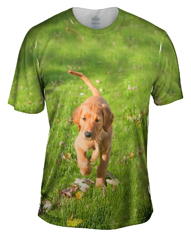 Surf Style T-Shirt-Golden Lab Kicking Leaves