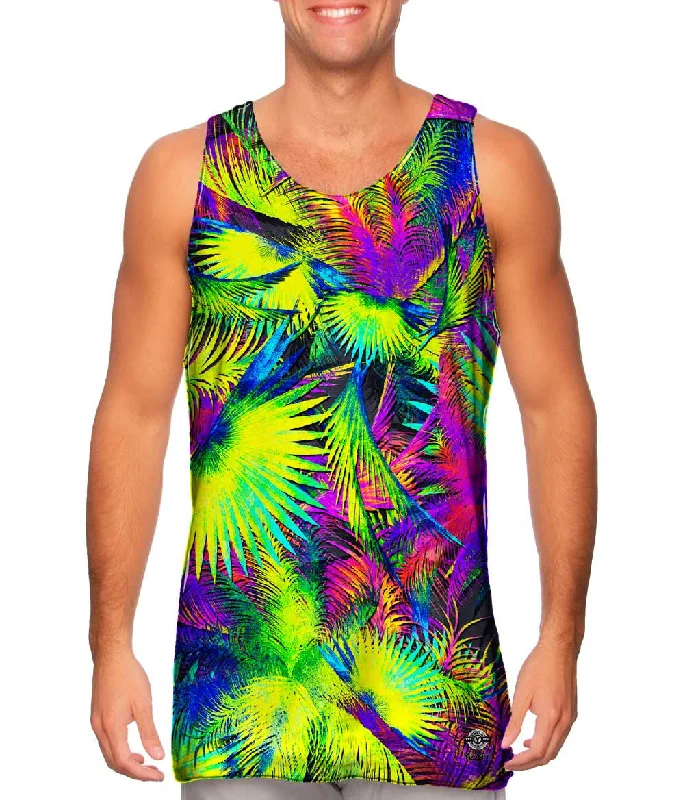 Cotton Sleeveless Top-Neon Palm Jungle