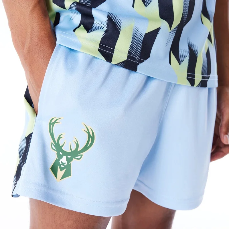 Breathable Workout Shorts-Milwaukee Bucks NBA Soccer Pastel Blue Short Shorts