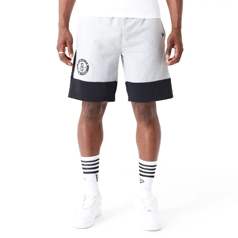 Soft Lounge Shorts-Brooklyn Nets NBA Colour Block Grey Shorts