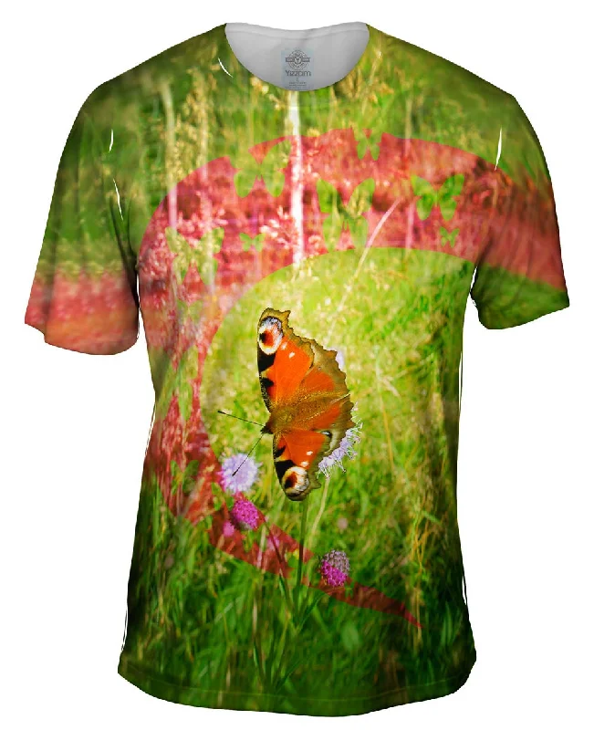 Vintage Style T-Shirt-Pink Grass Butterfly