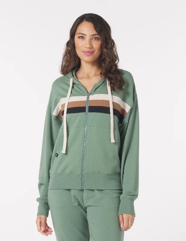 Stretch Fit Long Sleeve-Vintage Oversized Zip Up: Sage/Tonal Stripes