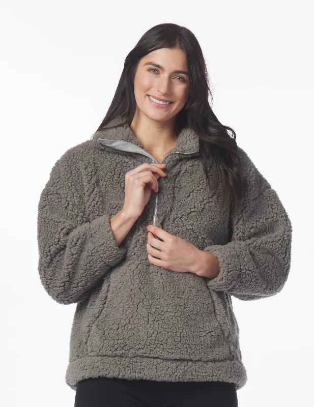 Casual Work Long Sleeve-Sherpa Quarter Zip: Silver Fog