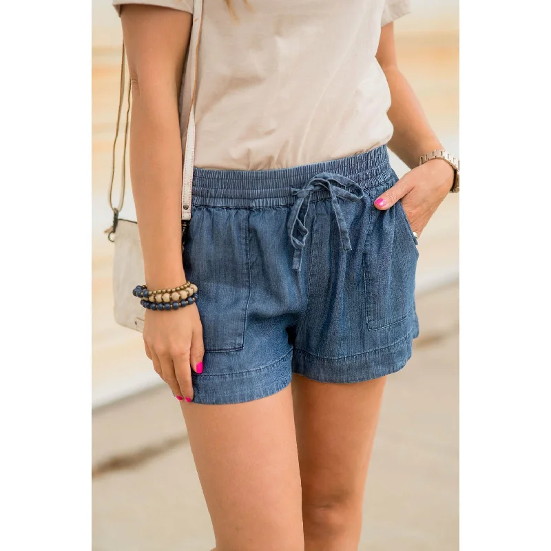 Relaxed Fit Bermuda Shorts-Denim Tie Pocket Shorts