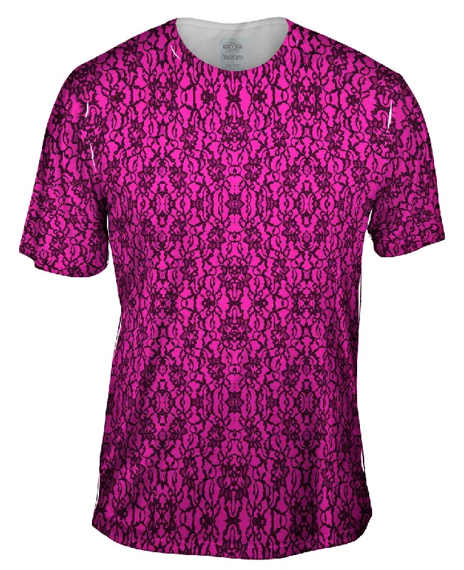 Love Heart T-Shirt-Lace Black Hotpink