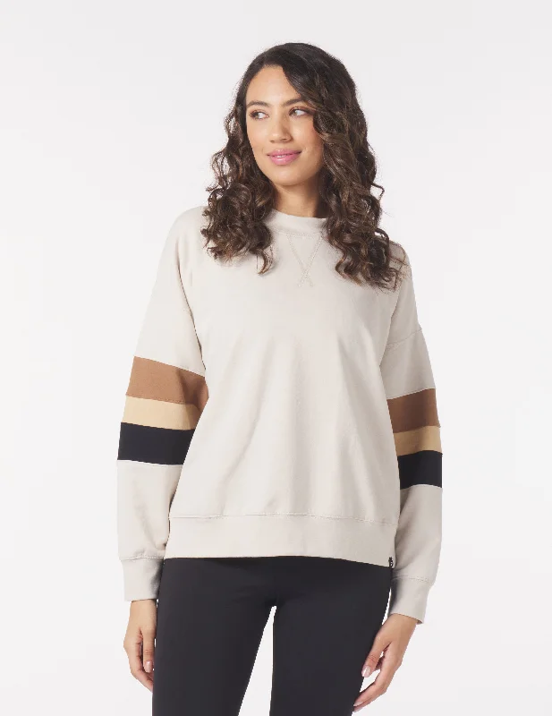 Classic Henley Long Sleeve-Vintage Oversized Crew: Oatmilk/Tonal Stripes