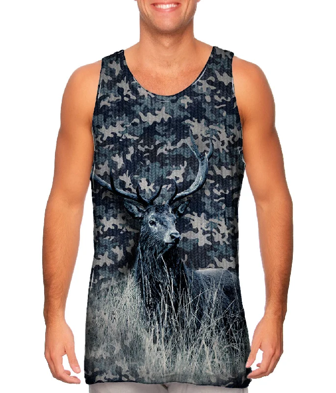 Cozy Sleeveless Hoodie-Navy Camouflage Deer