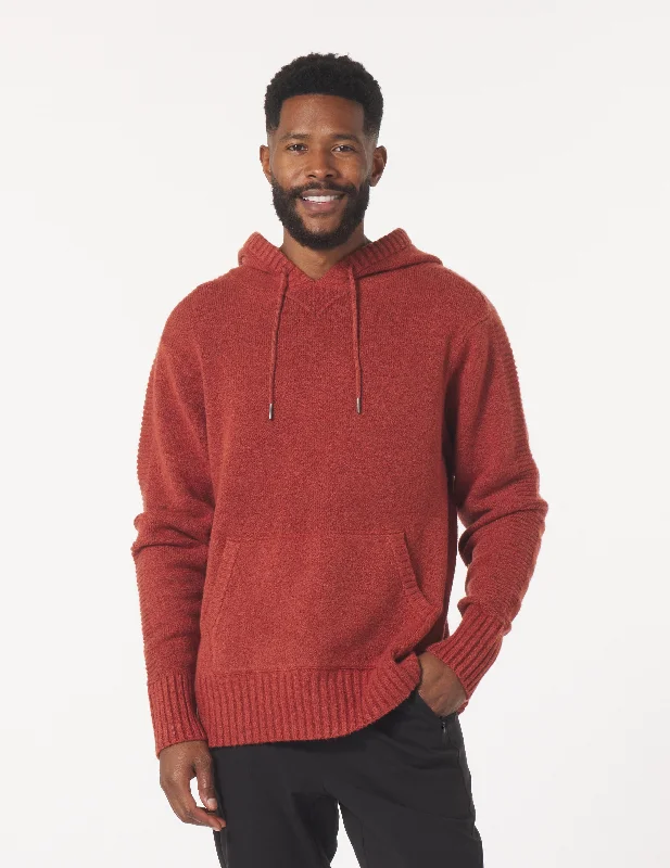 Button-Up Long Sleeve Shirt-Knit Up Hoodie: Brick Red