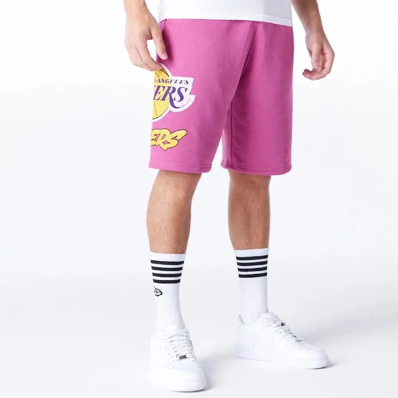 Motorcycle Style Shorts-LA Lakers NBA Bubble Script Purple Shorts