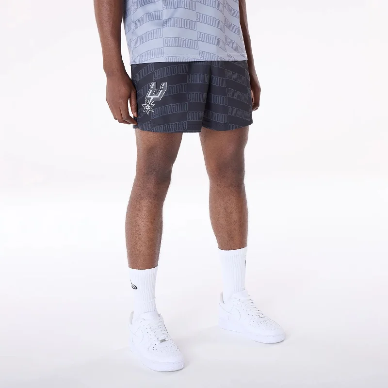 Relaxed Summer Lounge Shorts-San Antonio Spurs NBA All Over Print Graphic Black Shorts