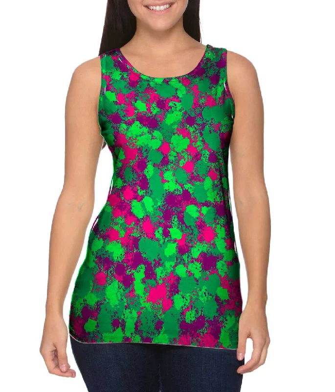 Casual Cotton Vest-Paint Splatter Madness Green Pink