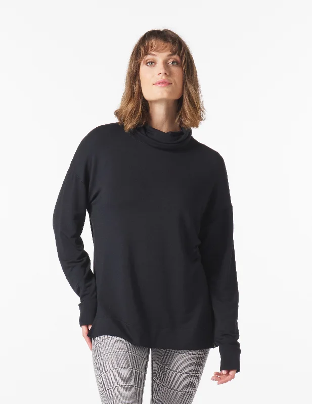 Sports Team Long Sleeve-Scarf Neck Tunic: Black