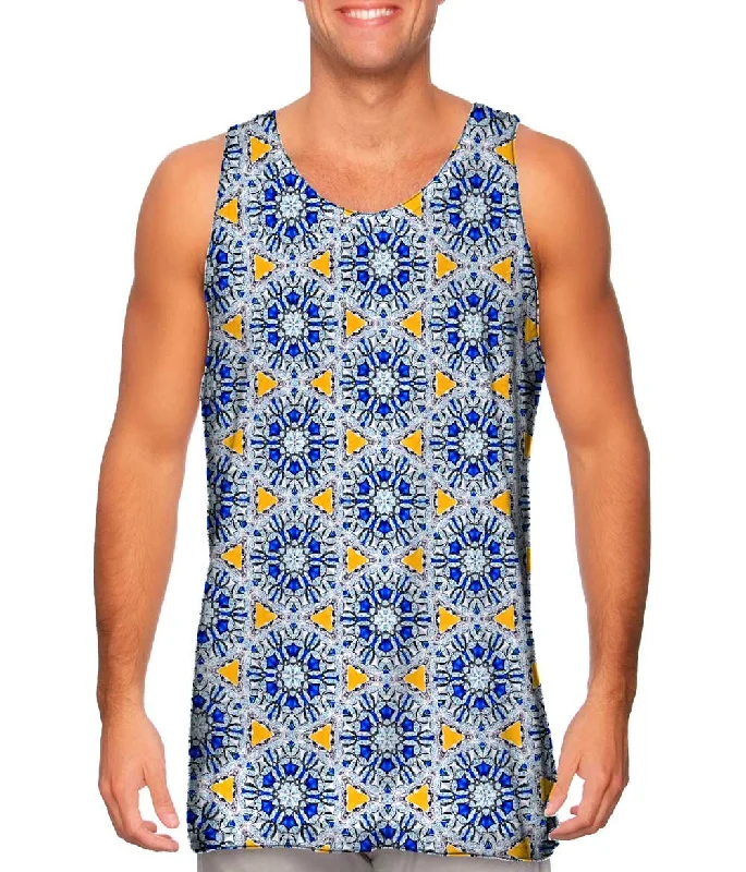 Stretchy Sports Vest-Mosaic Blue Triangles Pattern